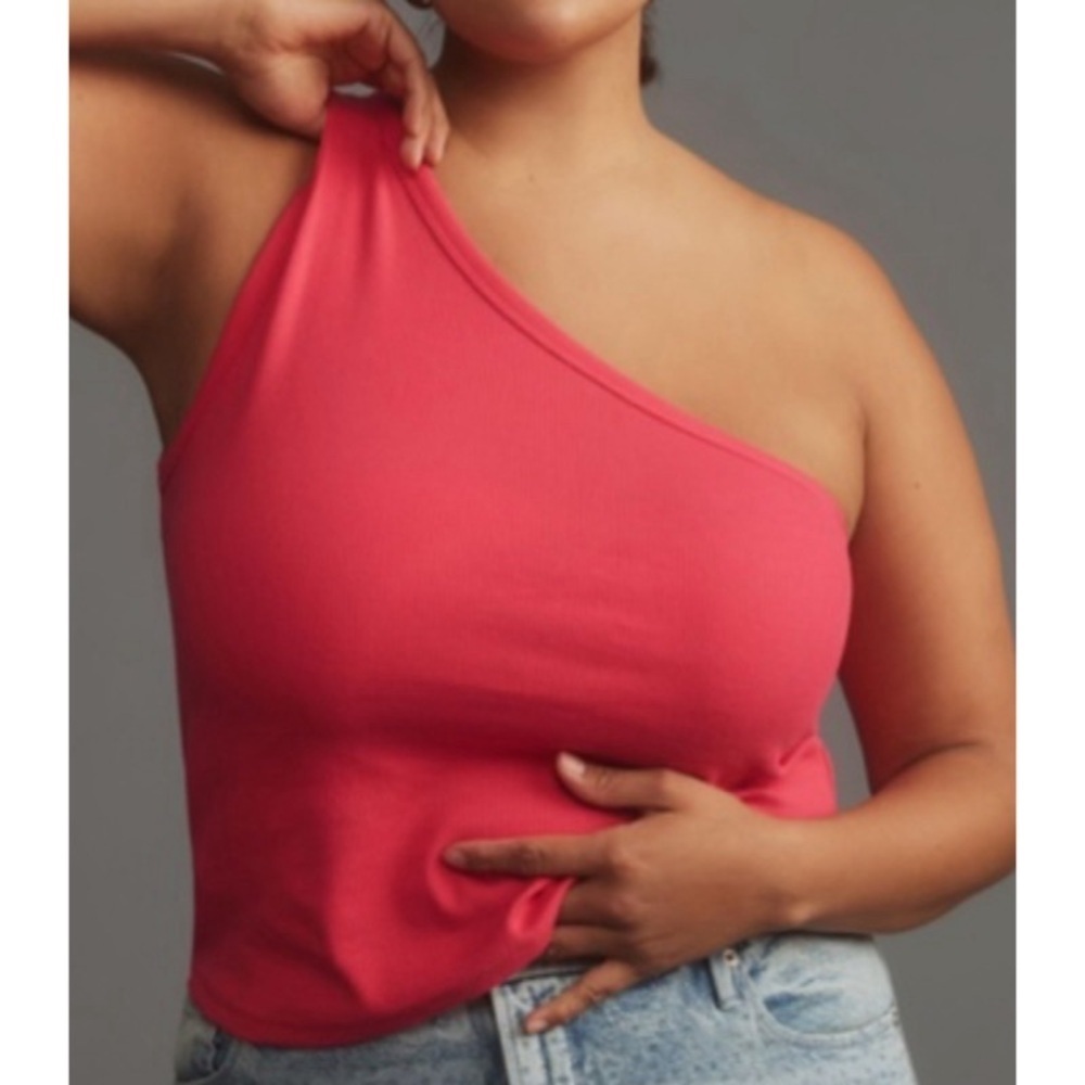 NEW ANTHROPOLOGIE PILCRO Ribbed One-Shoulder Top in Coral